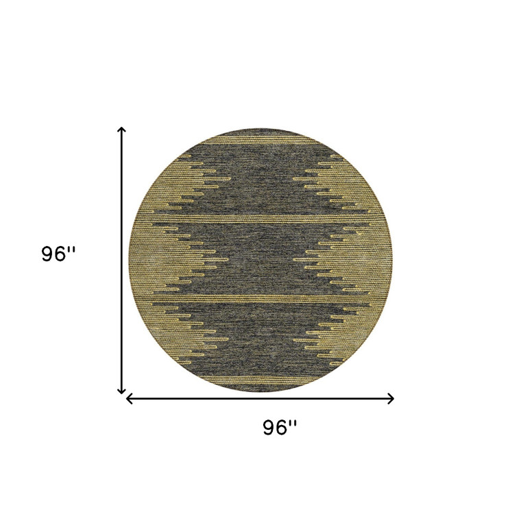 8' Dark Gray And Gold Round Abstract Washable Indoor Outdoor Area Rug