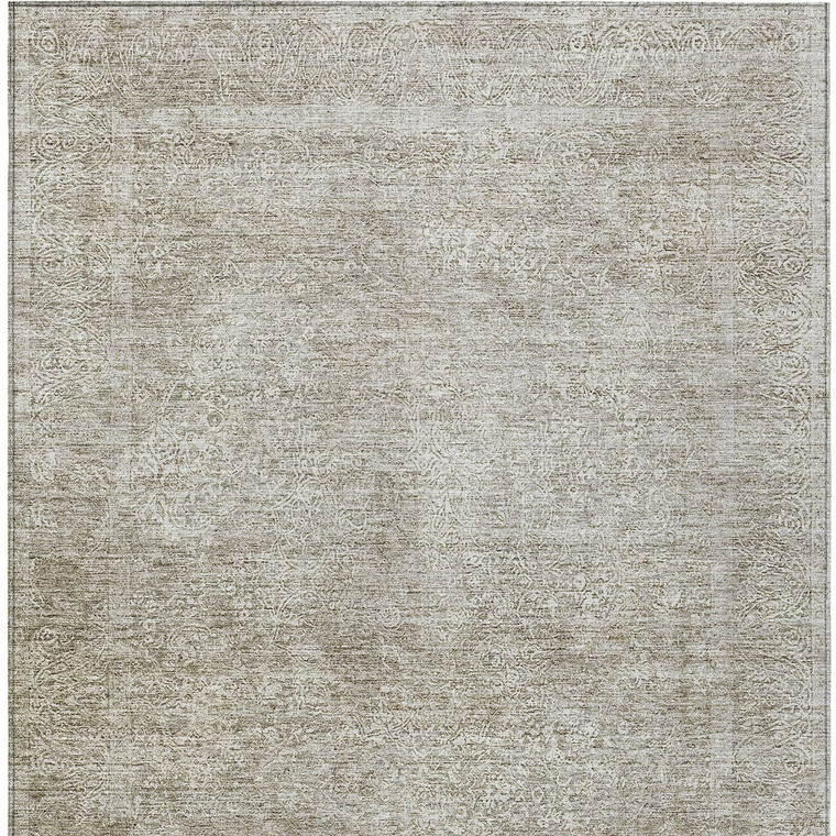 10' X 14' Linen And Gray Floral Washable Indoor Outdoor Area Rug