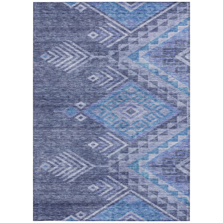 10' X 14' Navy Blue Charcoal And Gray Southwestern Washable Indoor Outdoor Area Rug