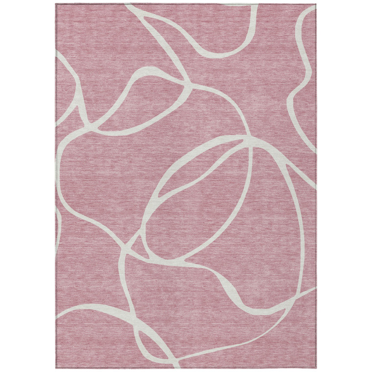 8' X 10' Pink And Ivory Abstract Washable Indoor Outdoor Area Rug Transitional Style - Pink, Ivory Color