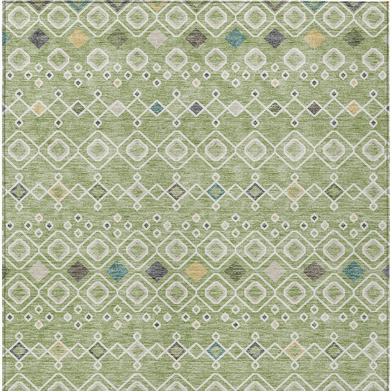 10' X 14' Sage Ivory And Teal Blue Geometric Washable Indoor Outdoor Area Rug