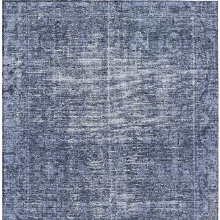 9' X 12' Navy Blue Oriental Washable Indoor Outdoor Area Rug