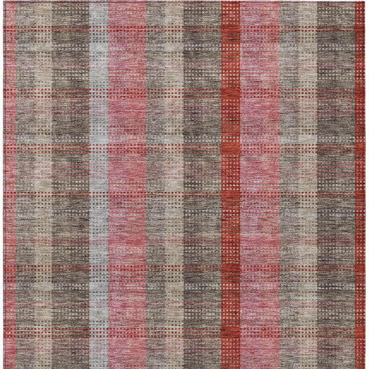 9' X 12' Red Pink And Pewter Plaid Washable Indoor Outdoor Area Rug