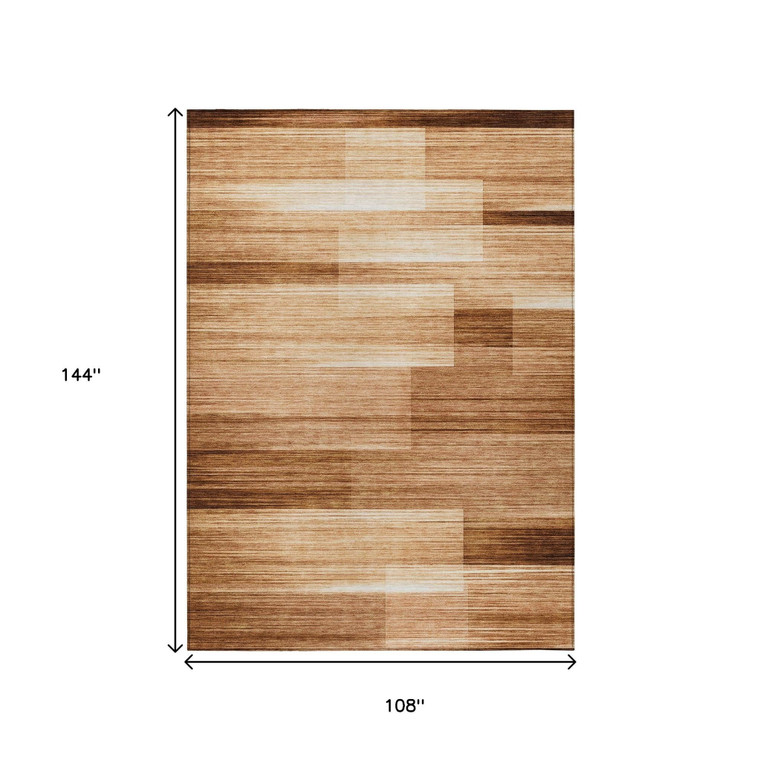 9' X 12' Rust And Ivory Striped Washable Indoor Outdoor Area Rug