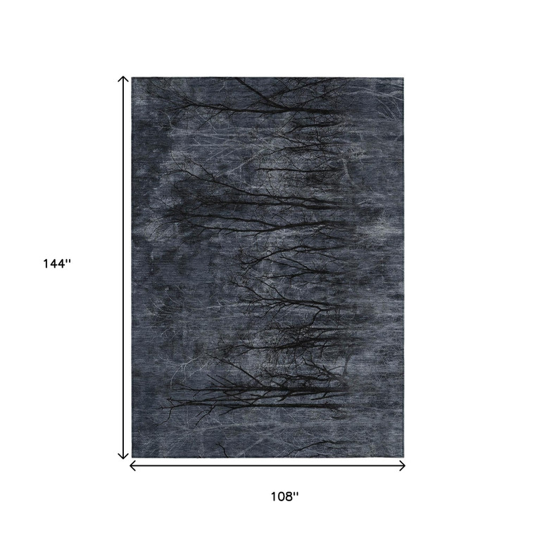 9' X 12' Charcoal And Gray Floral Washable Indoor Outdoor Area Rug