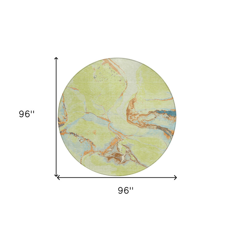 8' Artichoke Green Blue And Brown Round Abstract Washable Indoor Outdoor Area Rug