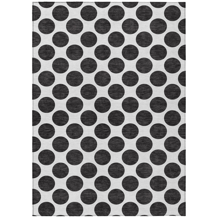 9' X 12' Black And Ivory Polka Dot Washable Indoor Outdoor Area Rug - Black, Ivory