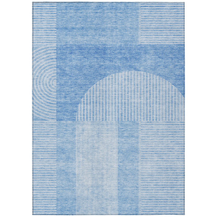 9' X 12' Sky Blue And Denim Blue Geometric Washable Indoor Outdoor Area Rug