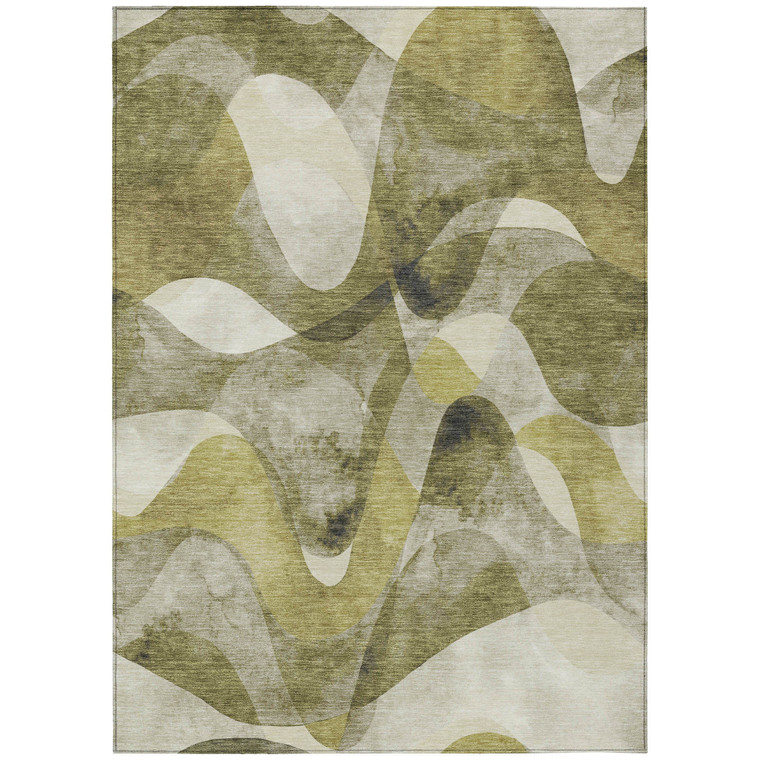 9' X 12' Olive Green Abstract Washable Non Skid Indoor Outdoor Area Rug Contemporary Style - Olive Green Color