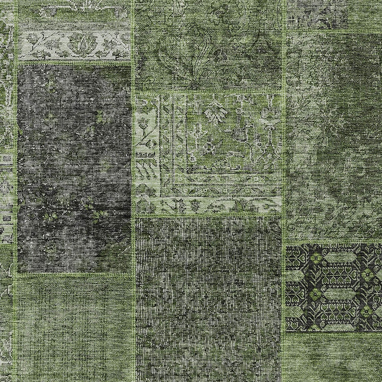 9' X 12' Olive Green And Gray Patchwork Washable Indoor Outdoor Area Rug