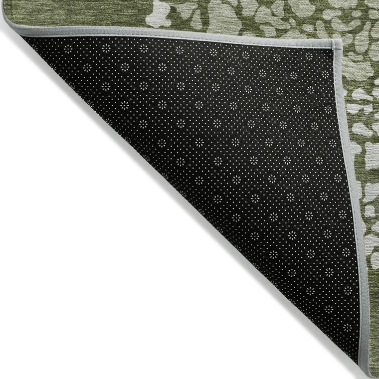 8' X 10' Olive Green And Artichoke Green Abstract Washable Indoor Outdoor Area Rug