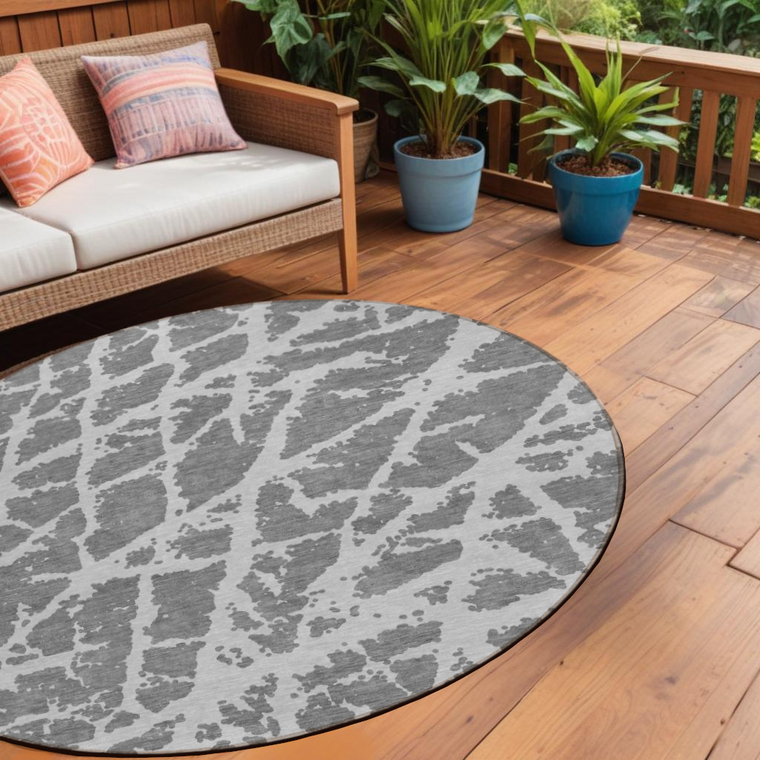 8' Round Charcoal Round Abstract Washable Non Skid Indoor Outdoor Area Rug
