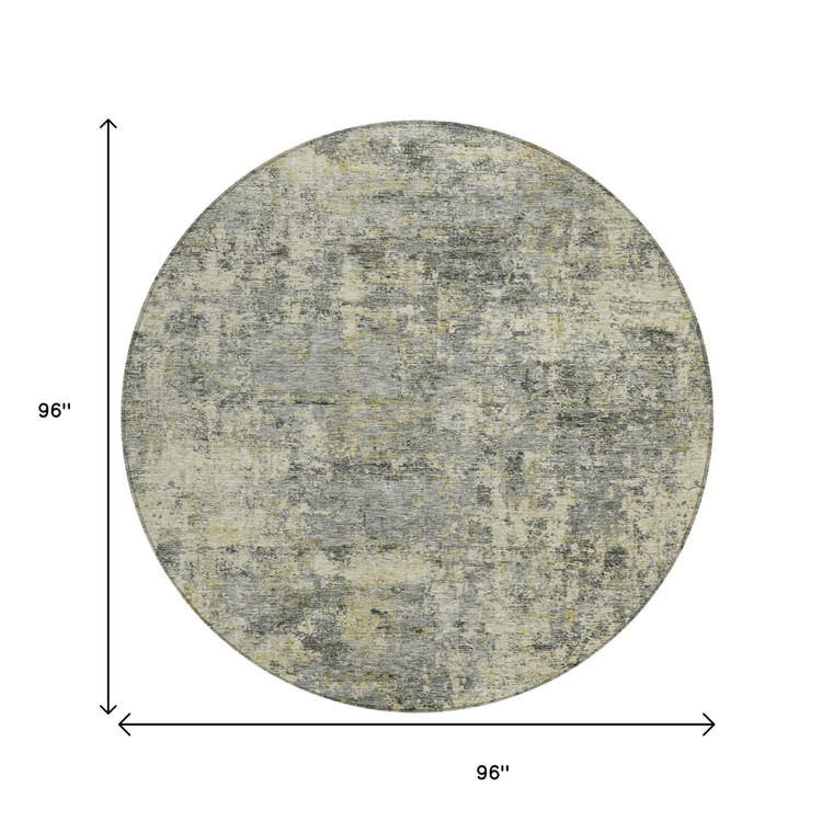 8' Pewter And Beige Round Abstract Washable Indoor Outdoor Area Rug - Pewter, Beige