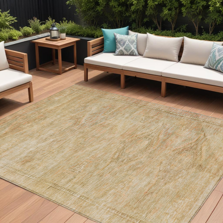 10' X 14' Linen And Wheat Aztec Washable Indoor Outdoor Area Rug