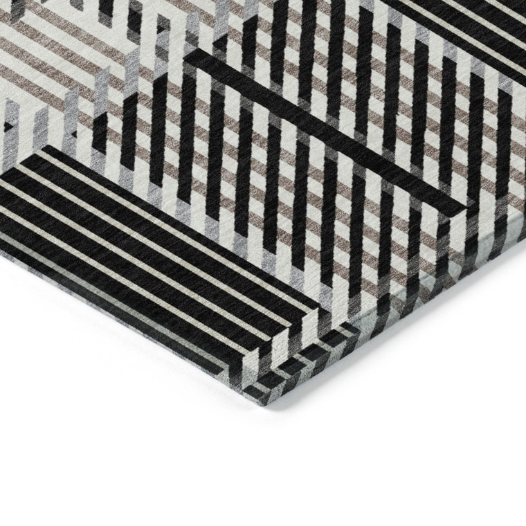 9' X 12' Black Gray And Brown Plaid Washable Indoor Outdoor Area Rug