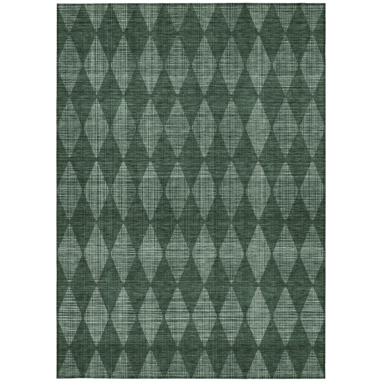 9' X 12' Olive Green And Charcoal Geometric Washable Indoor Outdoor Area Rug