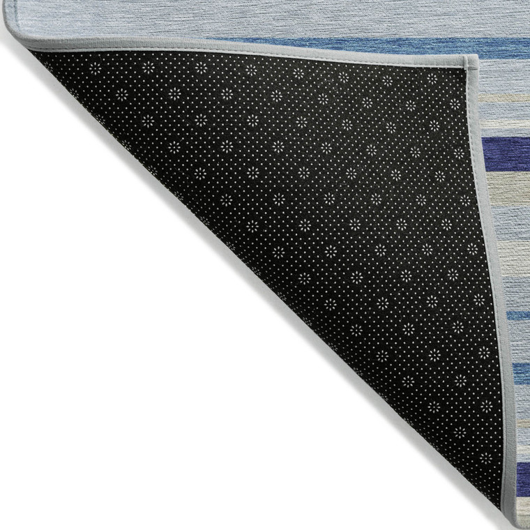 9' X 12' Blue Purple And Gray Striped Washable Indoor Outdoor Area Rug
