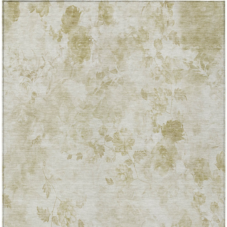 8' X 10' Khaki Beige And Tan Floral Washable Indoor Outdoor Area Rug