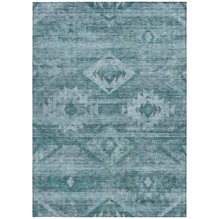 9' X 12' Teal Blue And Aqua Southwestern Washable Indoor Outdoor Area Rug