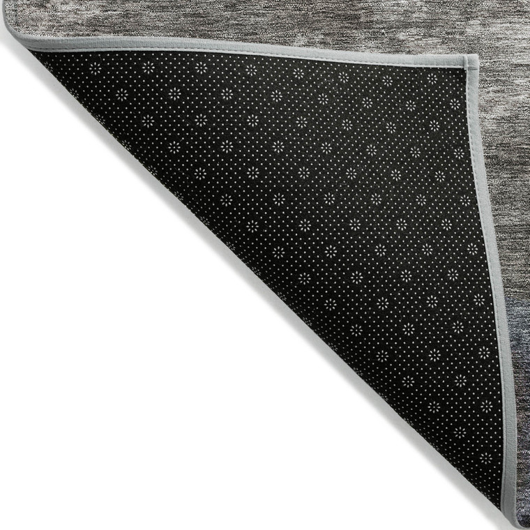 8' Gray Black And Brown Round Abstract Washable Indoor Outdoor Area Rug