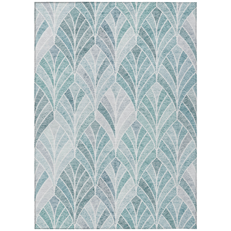 8' X 10' Aqua Mint Green And Silver Geometric Washable Indoor Outdoor Area Rug