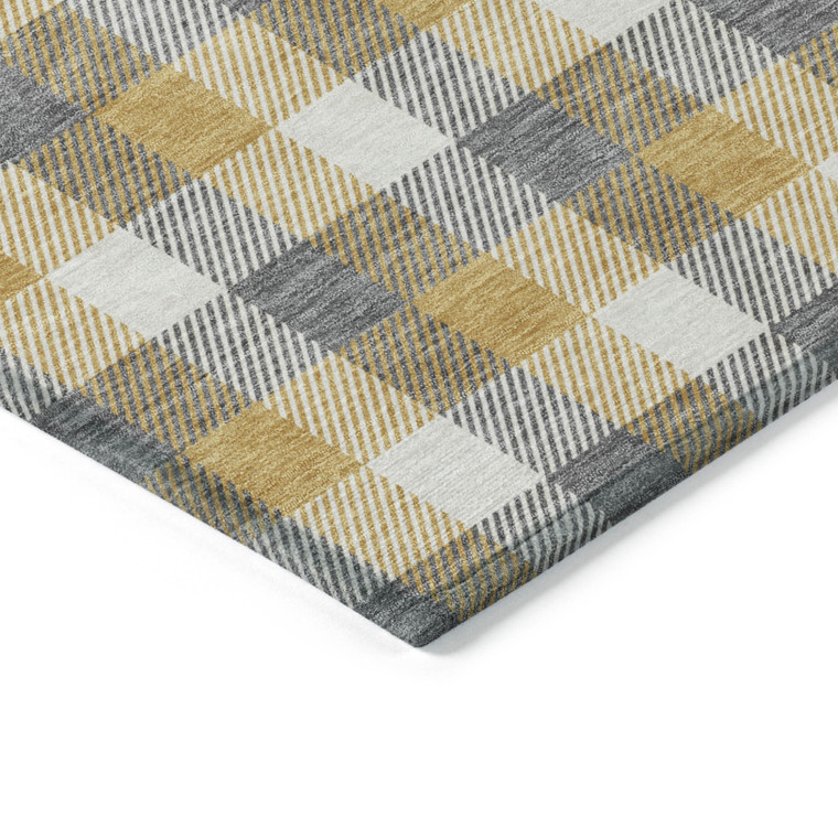 8' X 10' Gray Tan And Beige Plaid Washable Indoor Outdoor Area Rug