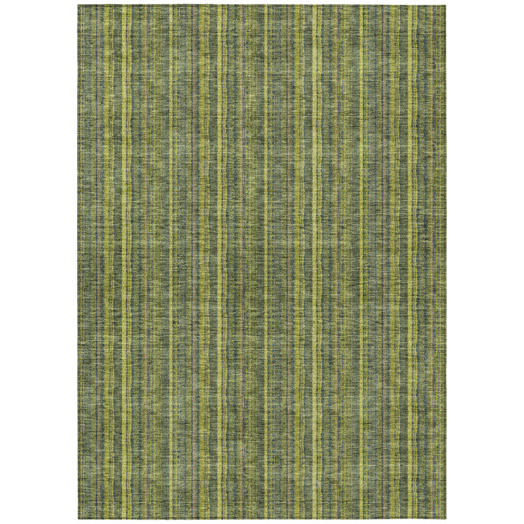 9' X 12' Olive Green And Lime Green Striped Washable Indoor Outdoor Area Rug