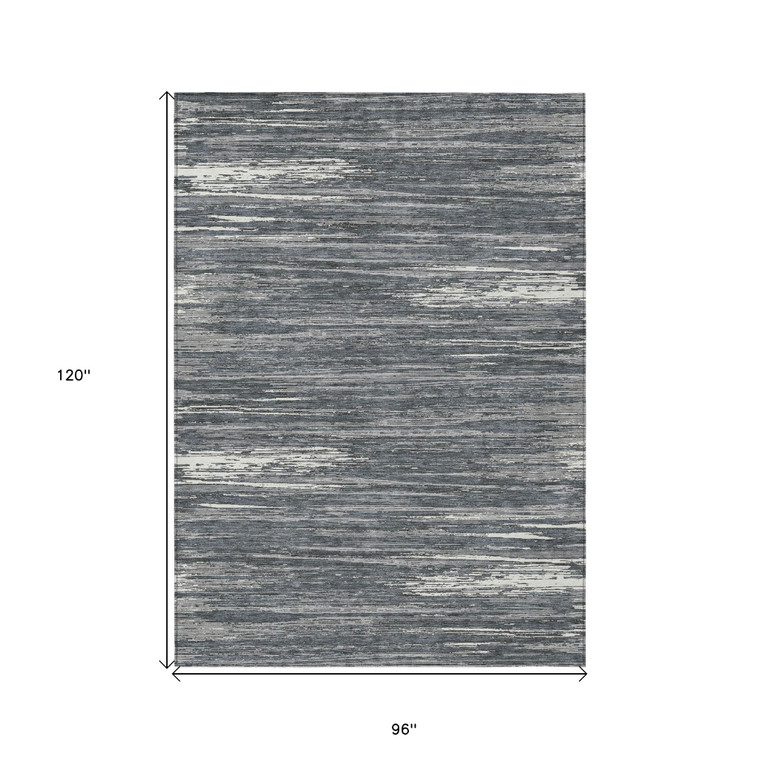 8' X 10' Gray And Ivory Striped Washable Indoor Outdoor Area Rug Transitional Style - Gray, Ivory Color