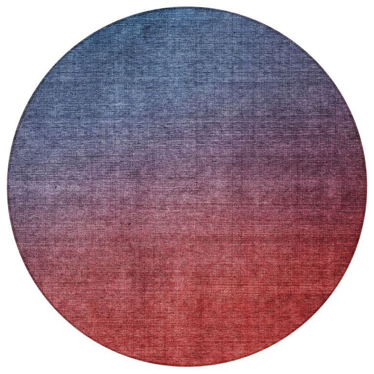 8' Navy Blue Red And Eggplant Round Ombre Washable Indoor Outdoor Area Rug