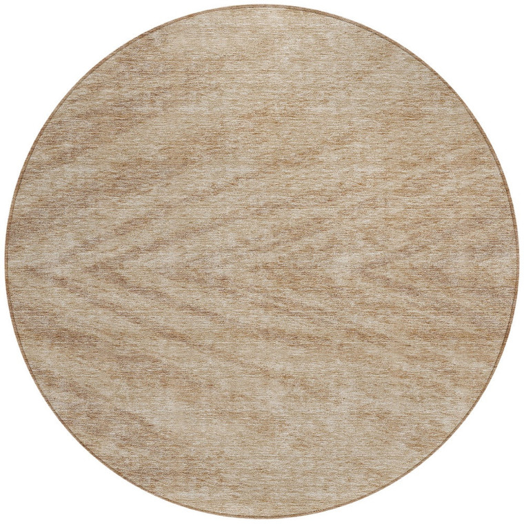8' Khaki And Brown Round Abstract Washable Indoor Outdoor Area Rug