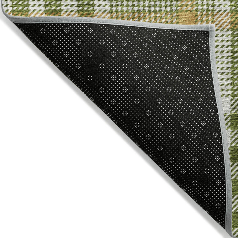 8' X 10' Olive Green Brown And Ivory Plaid Washable Indoor Outdoor Area Rug