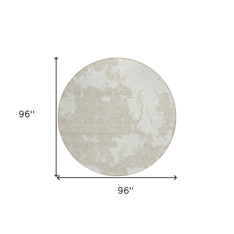 8' Beige And Ivory Round Abstract Washable Indoor Outdoor Area Rug - 608219098957