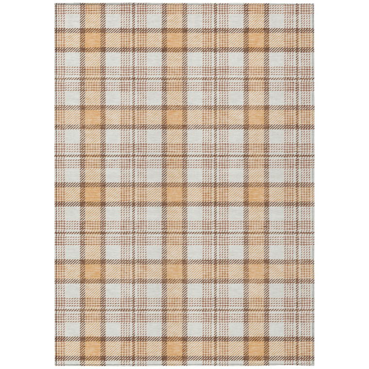 10' X 14' Peach And Beige Plaid Washable Indoor Outdoor Area Rug