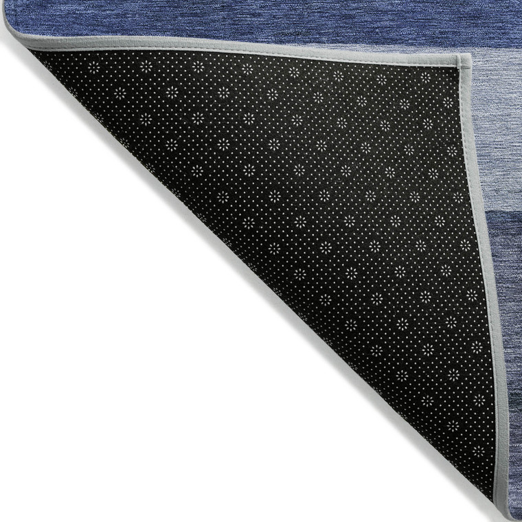 8' X 10' Navy Blue Sky Blue And Charcoal Abstract Washable Indoor Outdoor Area Rug