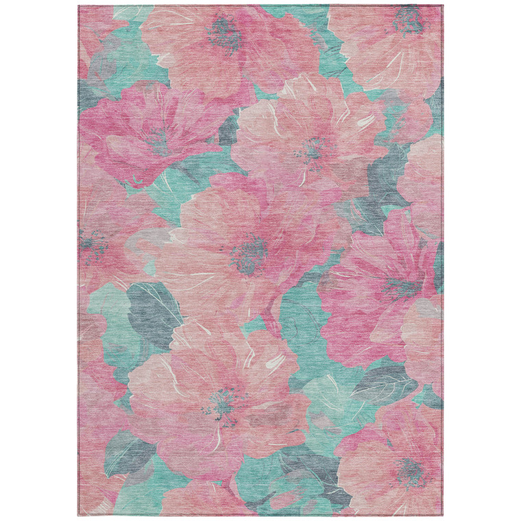 9' X 12' Pink And Mauve Floral Washable Indoor Outdoor Area Rug