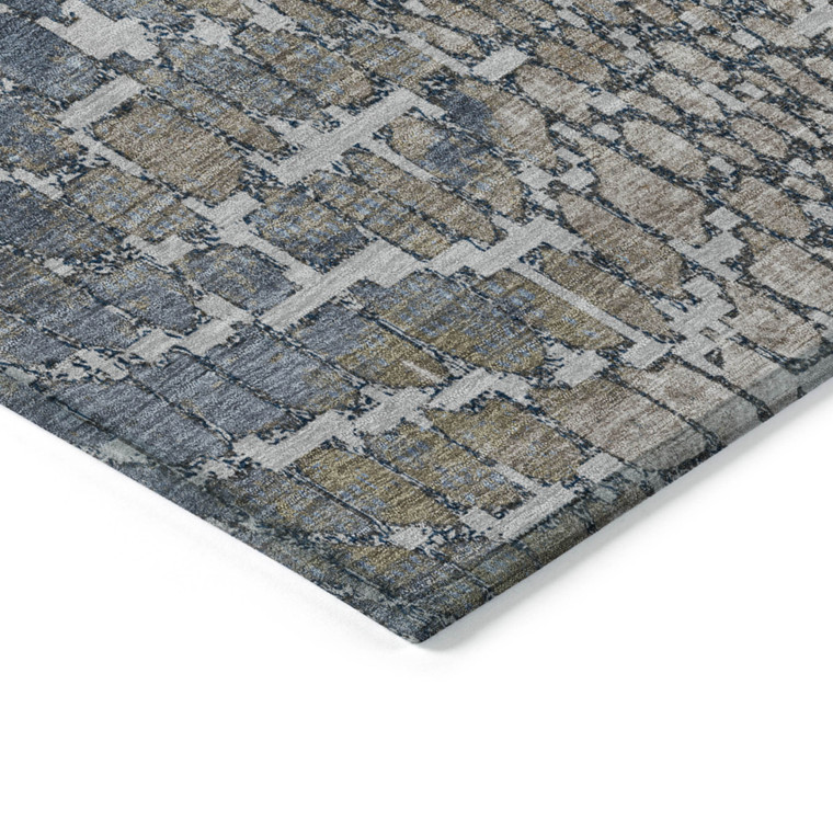 10' X 14' Silver Blue And Brown Abstract Washable Indoor Outdoor Area Rug