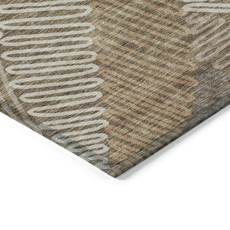 10' X 14' Brown And Ivory Floral Washable Indoor Outdoor Area Rug