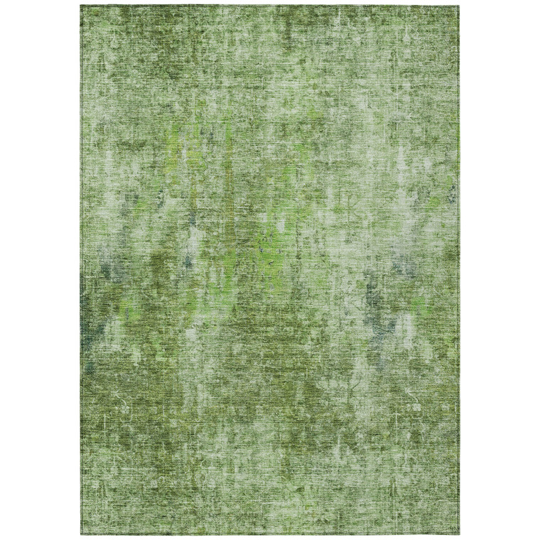 9' X 12' Olive Green And Artichoke Green Abstract Washable Indoor Outdoor Area Rug