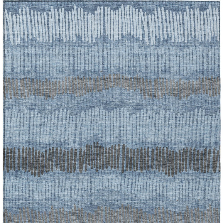 9' X 12' Blue Black And Gray Striped Washable Indoor Outdoor Area Rug