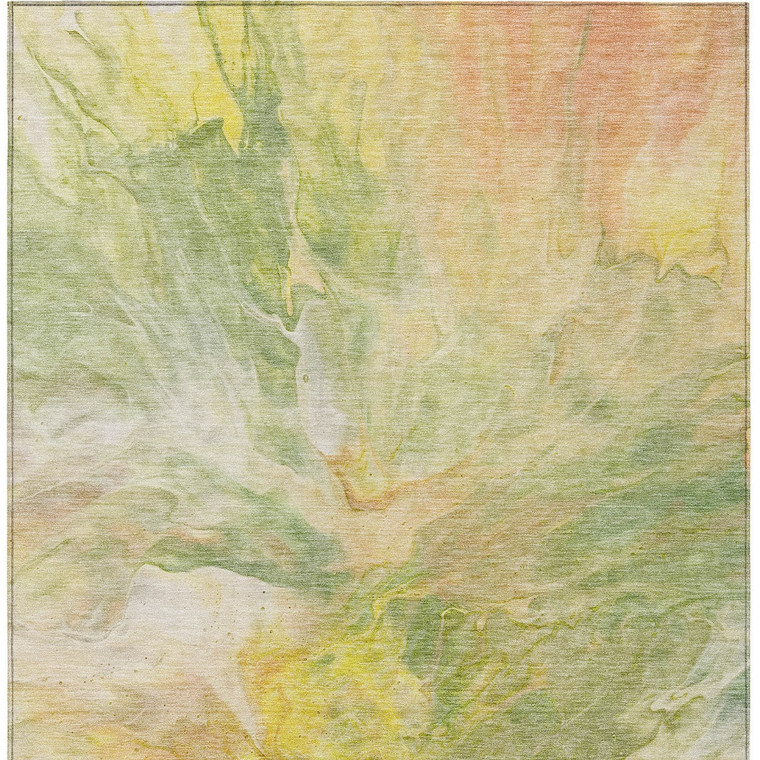 8' X 10' Green And Yellow Abstract Washable Indoor Outdoor Area Rug