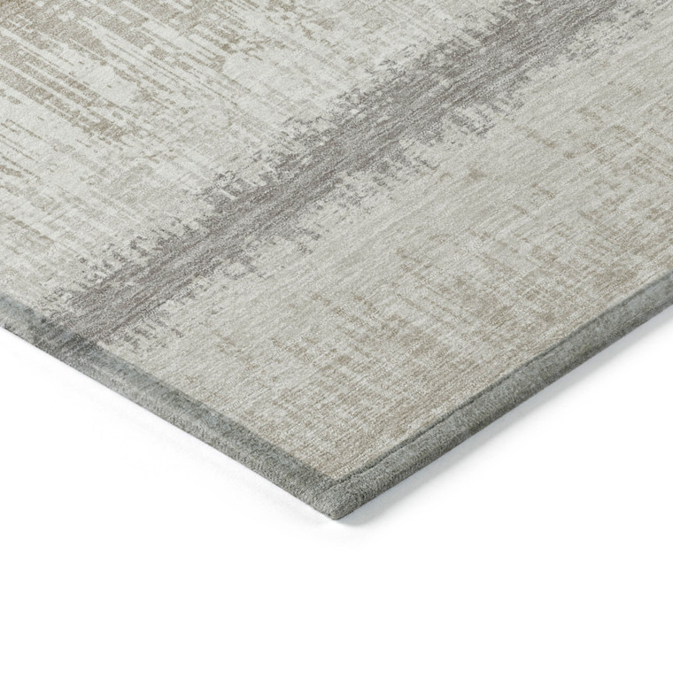 8' X 10' Ivory Gray And Beige Striped Washable Indoor Outdoor Area Rug