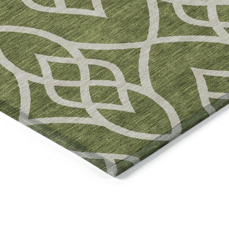 9' X 12' Olive Green And Ivory Trellis Washable Indoor Outdoor Area Rug