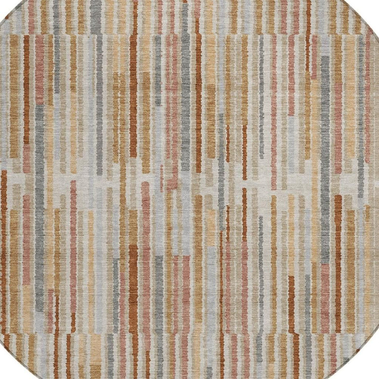 8' Rust And Ivory Round Striped Washable Indoor Outdoor Area Rug - Rust, Ivory