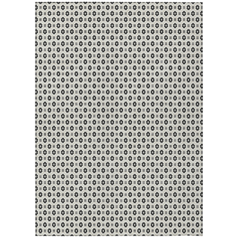 8' X 10' Ivory And Black Floral Washable Indoor Outdoor Area Rug - Ivory, Black