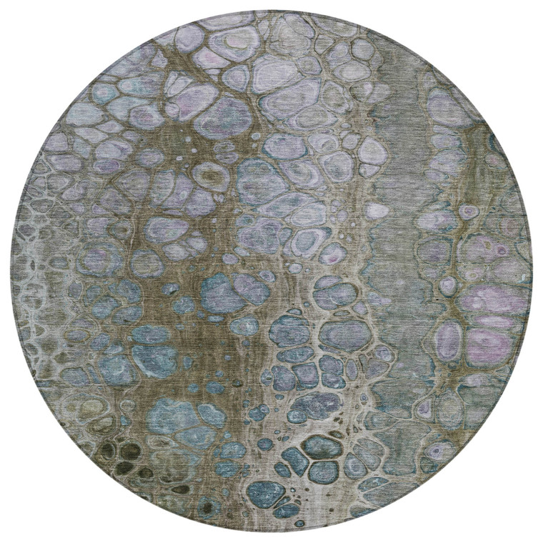 8' Brown And Gray Round Abstract Washable Indoor Outdoor Area Rug - Brown, Gray