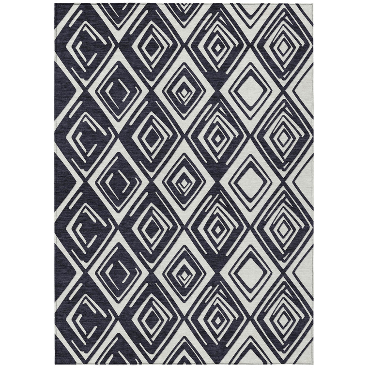 8' X 10' Black And Ivory Geometric Washable Indoor Outdoor Area Rug Transitional Style - Black, Ivory Color