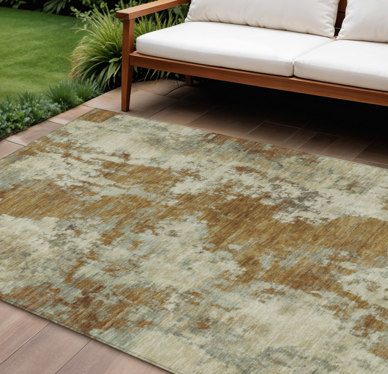 10' X 14' Terra Cotta And Beige Abstract Washable Indoor Outdoor Area Rug - Terra Cotta, Beige