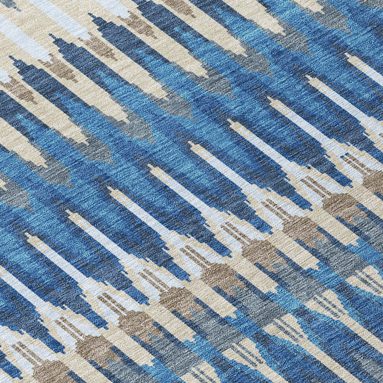 8' Navy Blue Denim Blue And Ivory Round Southwestern Washable Indoor Outdoor Area Rug