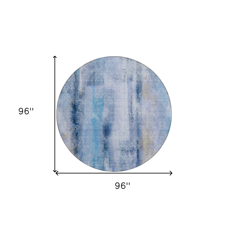 8' Round Blue Round Washable Non Skid Indoor Outdoor Area Rug