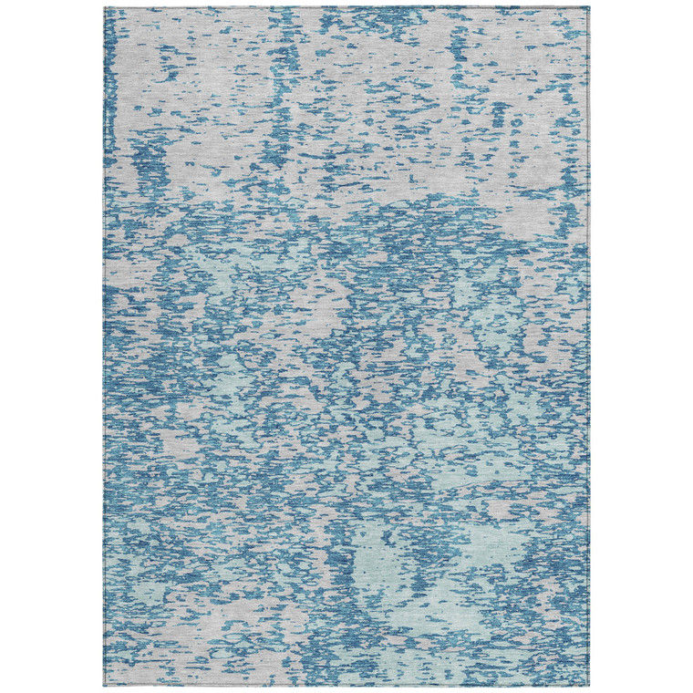 10' X 14' Teal Blue And Ivory Abstract Washable Indoor Outdoor Area Rug Transitional Style - Teal Blue, Ivory Color